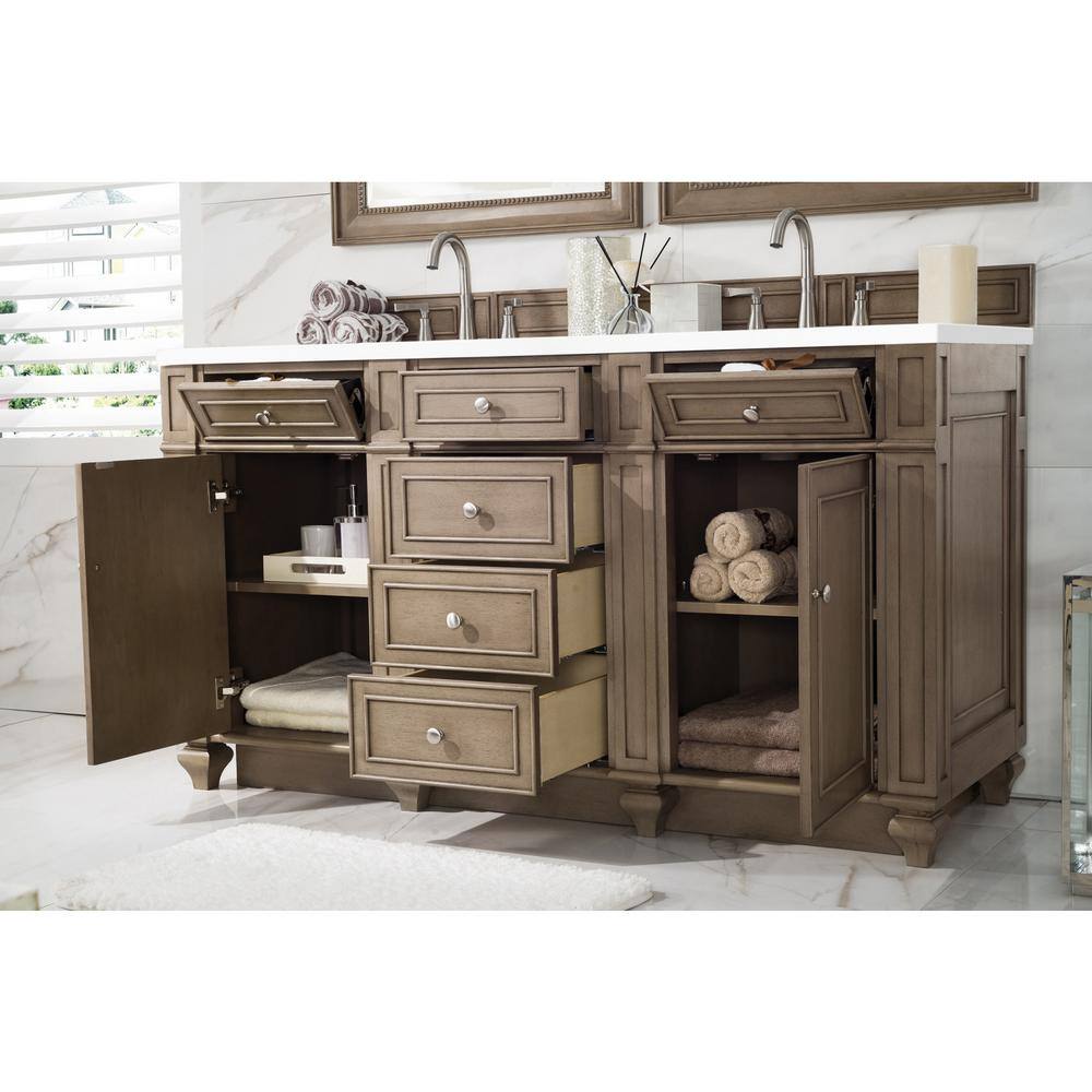 Bristol 60" Double Vanity in Whitewashed Walnut with Quartz Top