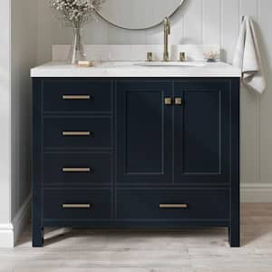 Cambridge 42.25 in. W x 22 in. D x 36 in H Single Sink Freestanding Bath Vanity in Midnight Blue with Carrara Quartz Top