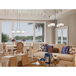 Kailey 36 in. 3-Light Brushed Nickel Transitional Shaded Linear Chandelier for Dining Room