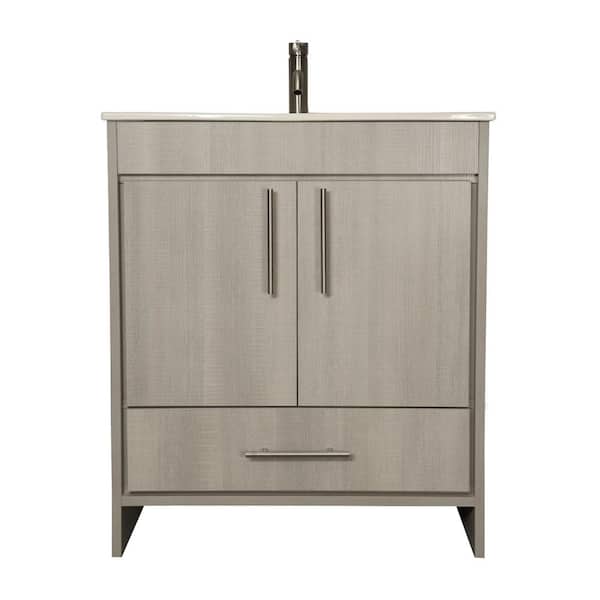 VOLPA USA AMERICAN CRAFTED VANITIES Pacific 30 in. x 18 in. D Bath Vanity in Weathered Gray with Ceramic Vanity Top in White with White Basin