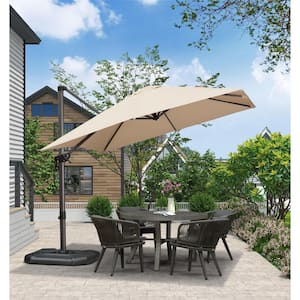 9 ft. Square Aluminum Outdoor Patio Cantilever Umbrella Offset 360° Rotation Umbrella with Base, Beige