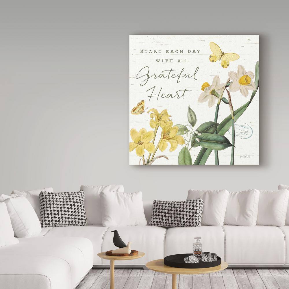 Grateful Heart Yellow and White Floral Canvas Art