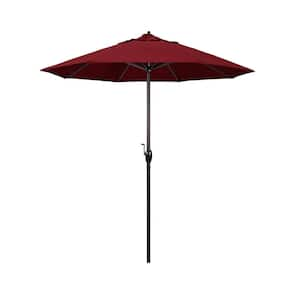 7.5 ft. Bronze Aluminum Market Auto-Tilt Crank Lift Patio Umbrella in Spectrum Ruby Sunbrella