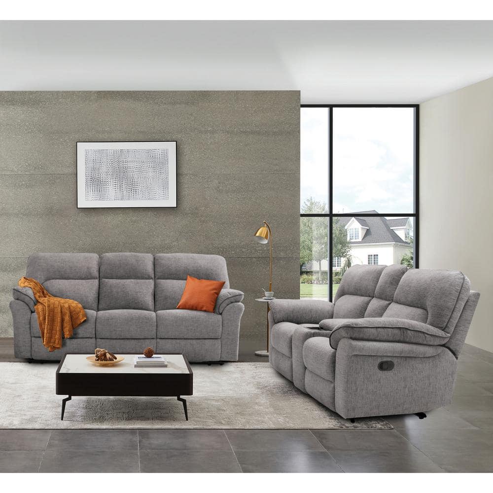 Furniture of America Monku 2-Piece Light Gray Polyester Reclining ...