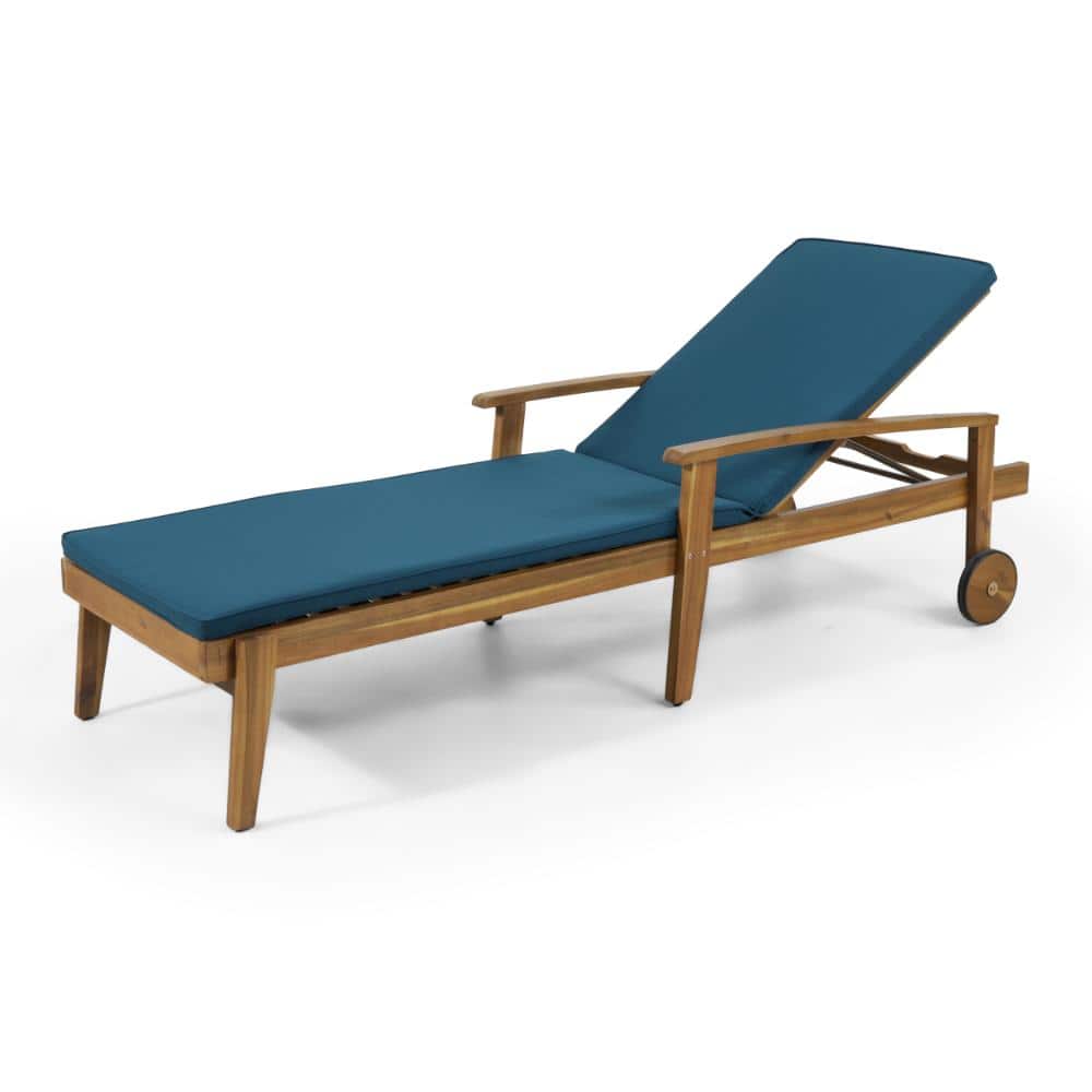 28.25 in. x 78.75 in. Blue Adjustable Water-Resistant Chaise Lounge with Wooden Frame and Wheels for Outdoor price history on PriceWatchPro