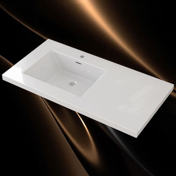 42 in. W x 22 in. D Solid Surface White Rectangular Left Single Sink Vanity Top in Pure White with Single Faucet Hole