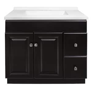 Wyndham 37 in. W Single Sink Bathroom Vanity in Espresso with White Cultured Marble Top, Fully Assembled