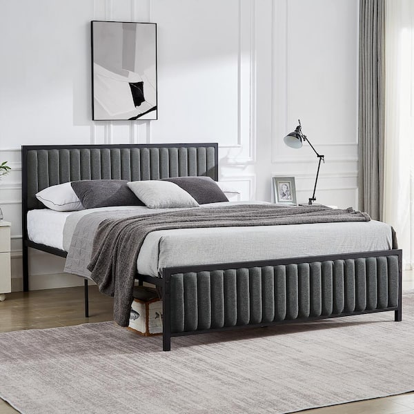 VECELO Bed Frame, Gray Metal Frame, Queen Platform Bed with Heavy 