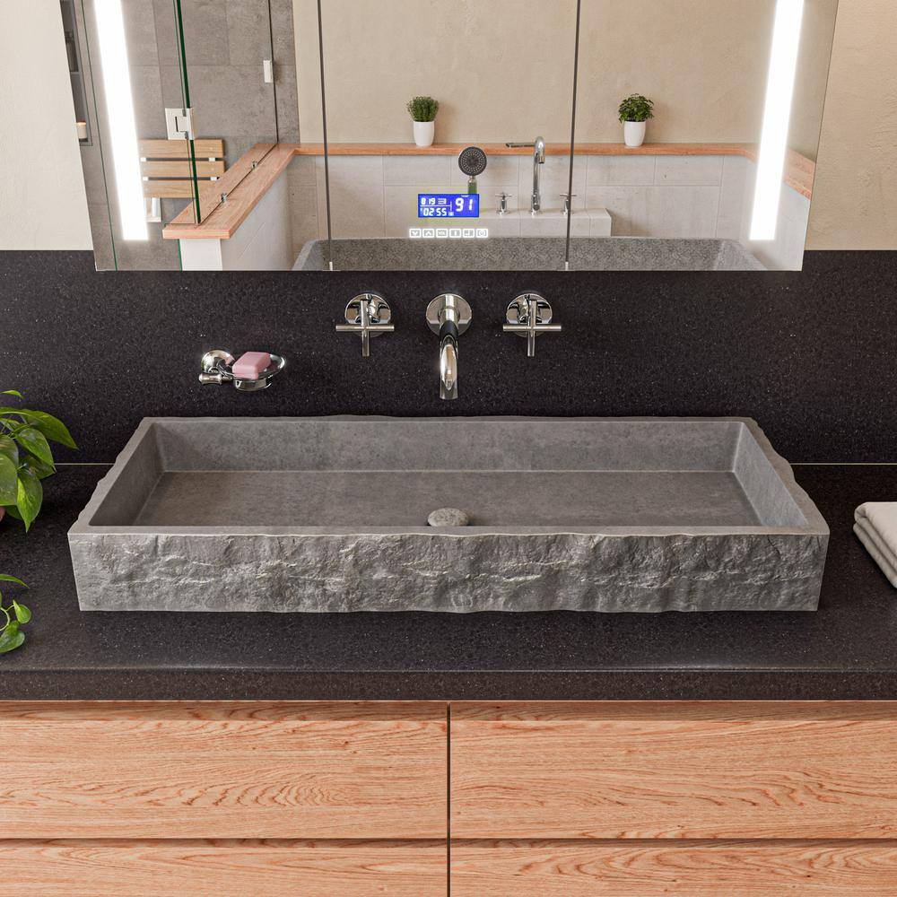 Gray Matte Concrete Rectangular Bathroom Sink, 39.6"