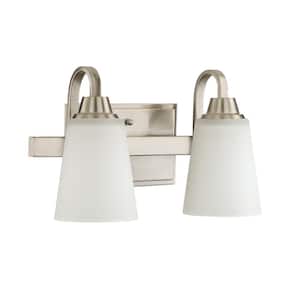 Grace 14 in. 2-Light Brushed Polished Nickel Finish Vanity Light with Frost White Glass
