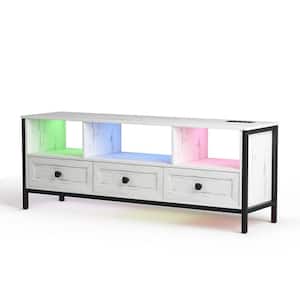 59 in. White TV Stand for TVs Up to 70 in. LED Entertainment Center with Drawers and Cabinet