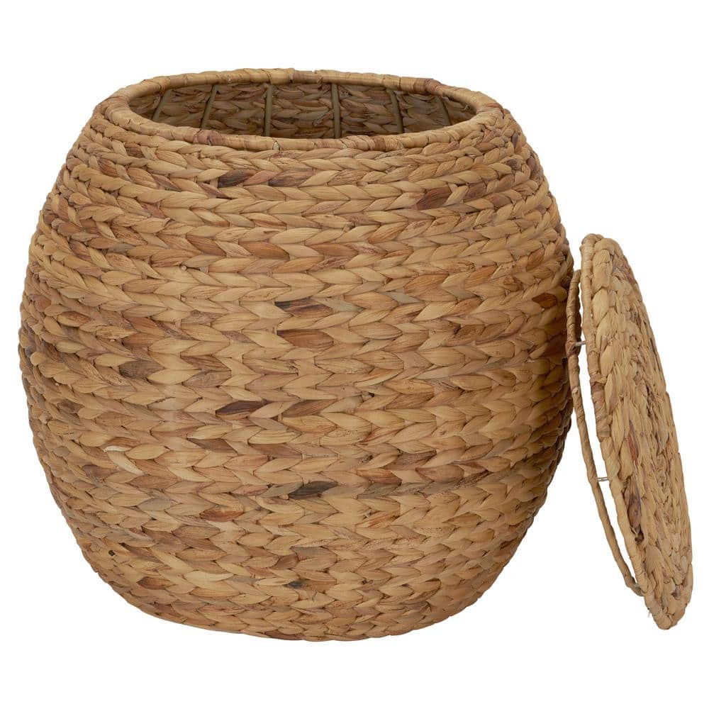 Natural Seagrass Round Wicker Storage Basket with Lid