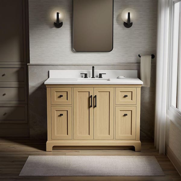 KOHLER Charlemont 49 in. Single Sink Freestanding Light Oak Bath Vanity with White Quartz Top Assembled