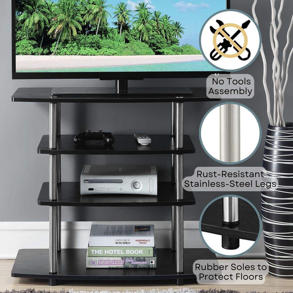 Black Particle Board and Stainless Steel Highboy TV Stand