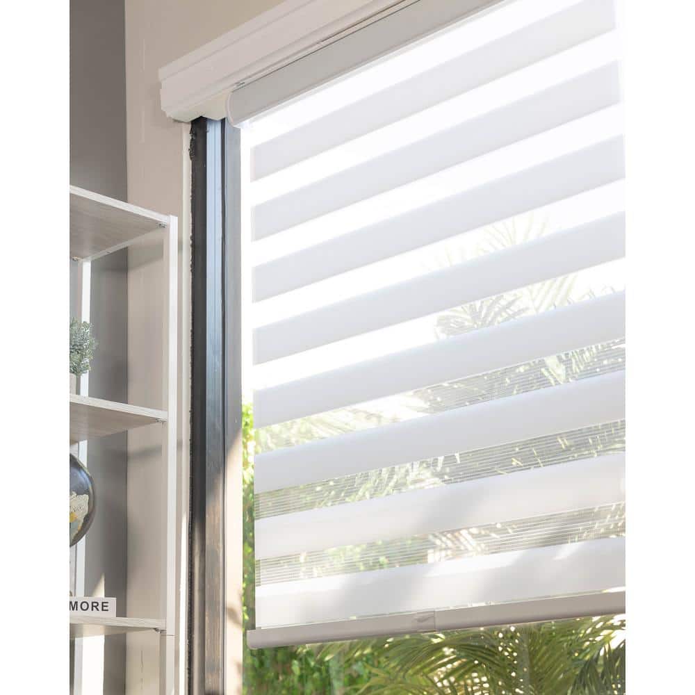 Light Filtering Window Treatment with Mesh and Opaque Fabric Gray RBS24GY72A 24 inches Wide Double Layered Window Blind for Day and Night Changshade Cordless Zebra Roller Shade with Valance 