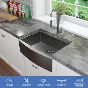 30 in. Farmhouse Apron-Front Kitchen Sink, Single Bowl 16 Guage Stainless Steel Sink
