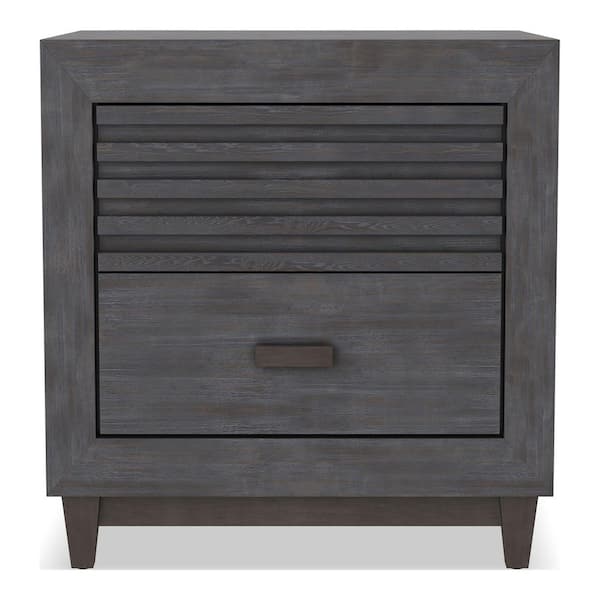 Ticsan Charcoal Brown 2-Drawer 19.5 in. W Nightstand with Wood Handle