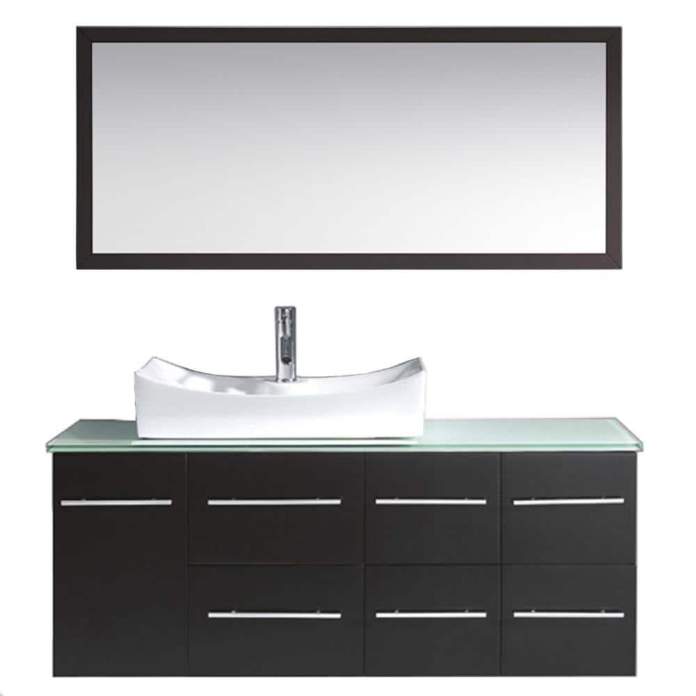 Virtu USA Ceanna 54 in. W Bath Vanity in Espresso with Glass Vanity Top