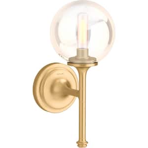 Bellera 1 Light Brushed Modern Brass Indoor Wall Sconce with Globular Glass Shade, UL Listed