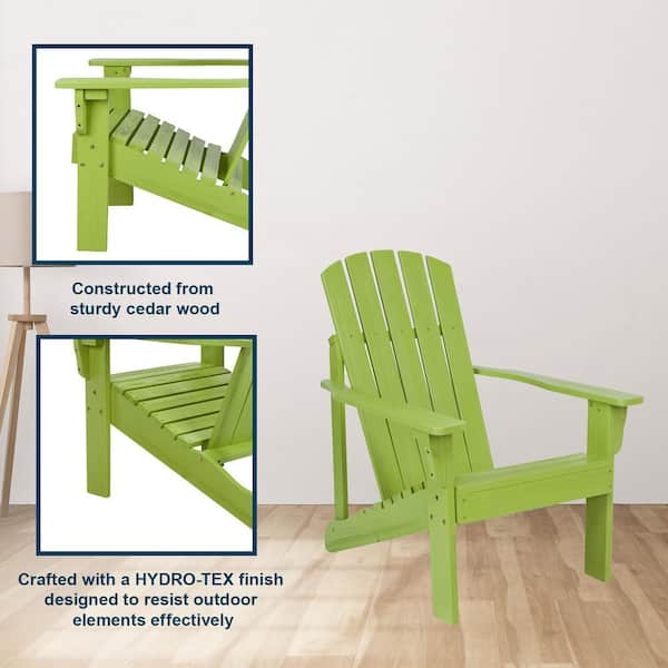 36.25"H Lime Green Wooden Indoor/Outdoor Mid-Century Modern Adirondack Chair with HYDRO-TEX finish, Home Patio Furniture