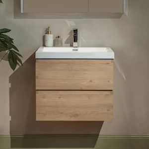 NJ 23.6 in. W x 19.6 in. D x 22.5 in. H Single Sink Floating Bath Vanity in Natural Oak with White Resin Top