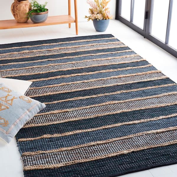 Vintage Leather 3 ft. x 5 ft. Black/Natural Striped Area Rug