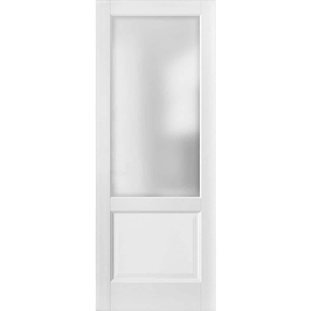 Sartodoors 1422 30 in. x 80 in. No Bore Solid Core Frosted Glass White
