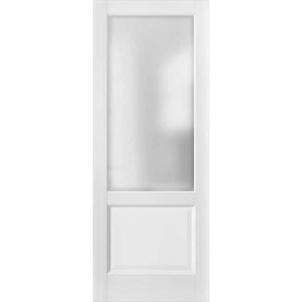 1422 32 in. x 96 in. No Bore Solid Core Frosted Glass White Finished Pine Wood Interior Door Slab