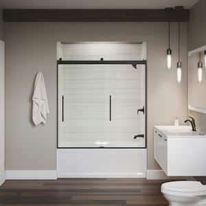 Elmbrook 55-60 in. W x 62 in. H Sliding Frameless Bathtub Door in Matte Black with Crystal Clear Glass