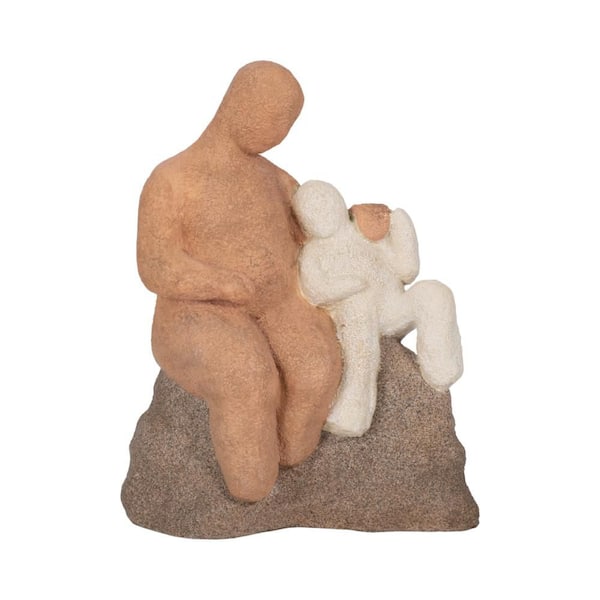 Beige 6 in. x 8 in. Resin Novelty Parent And Child On Rock Figurine