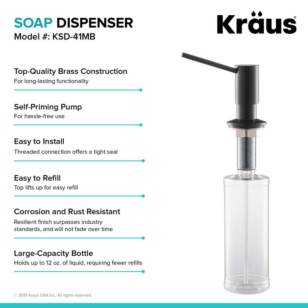 Matte Black Stainless Steel Kitchen Soap and Lotion Dispenser