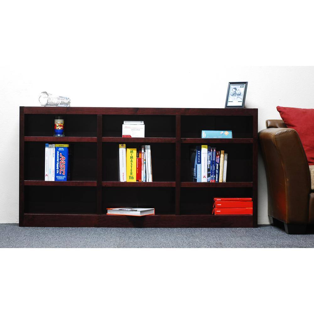 Elegant Cherry Finish Triple-Wide Adjustable Wood Bookcase, 36in Tall