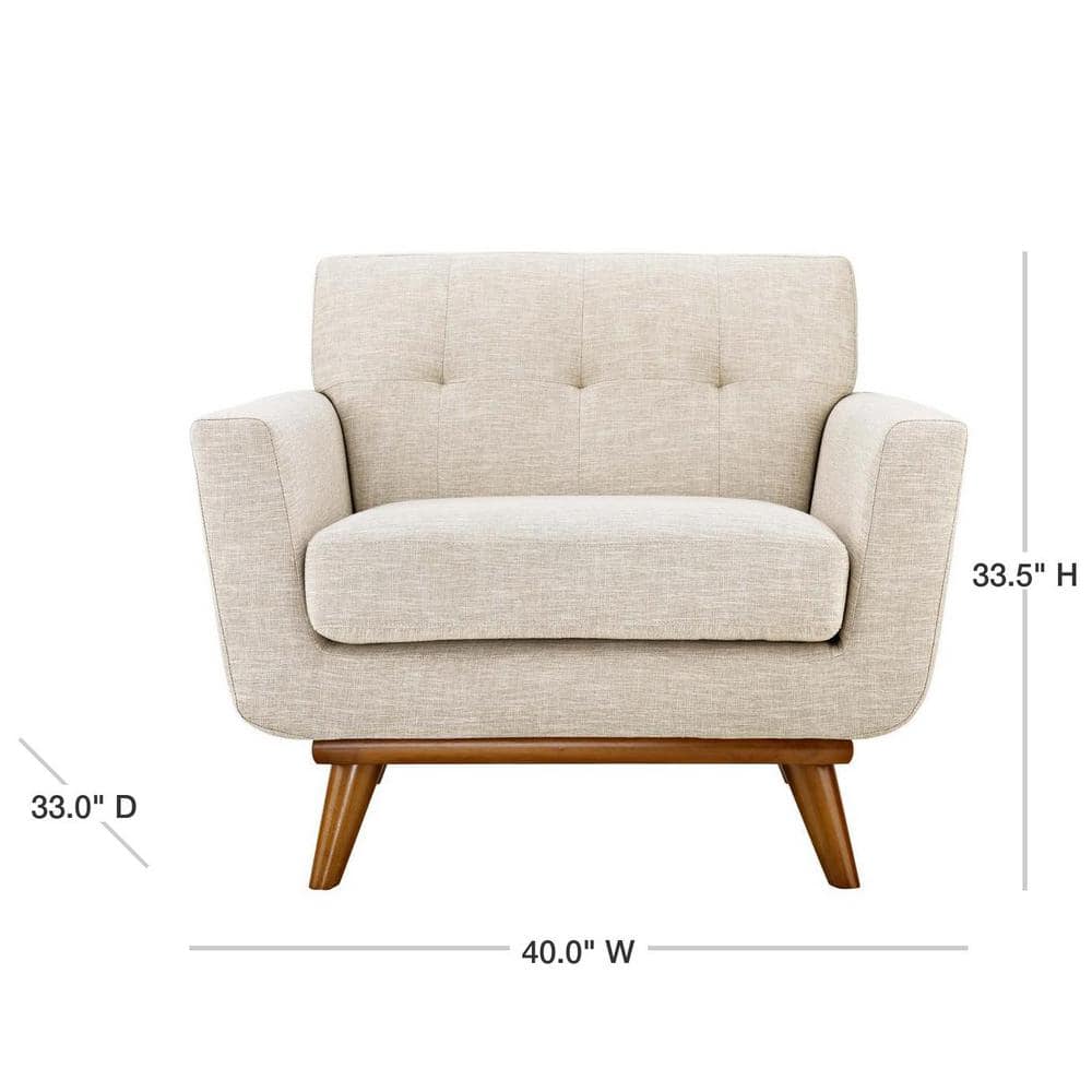 Cherry Wood Base Beige Upholstered Engage Armchair