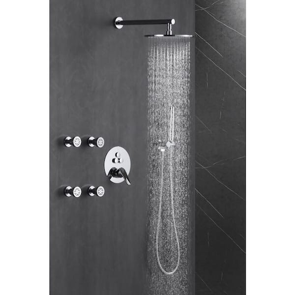 Luxury Rainfall Single Handle 2-Spray Shower Faucet 1.8 GPM with Push Button Diverter and 4-Body Jets in Chrome