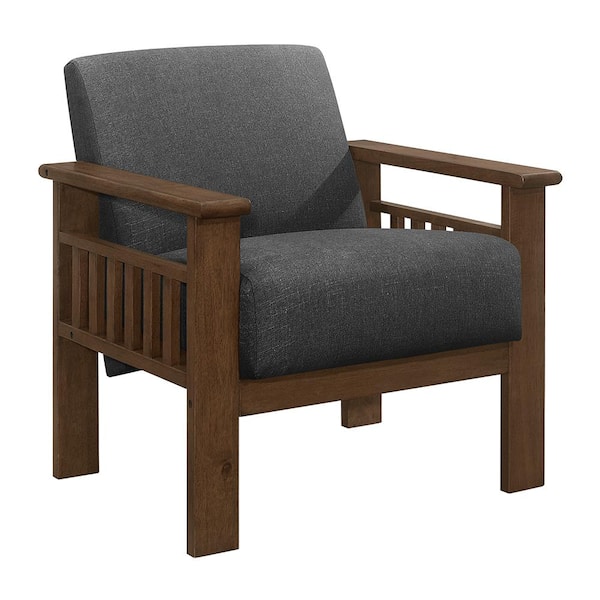Lazzara Amerllia Dark Gray Fabric Upholstery Solid Wood Accent Chair