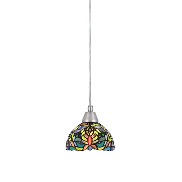 Unbranded Bryson 7 in. 1-Light Brushed Nickel Cord Pendant Light with 7 in. Kaleidoscope Art Glass Shade, no bulb included