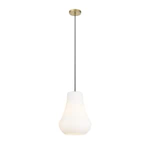 Fairfield 1-Light Brushed Brass Shaded Pendant Light with Matte White Glass Shade