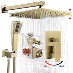 Freedom Single-Handle 1-Spray Square 12 in. Shower Faucet with Handheld in Gold (Valve Included)