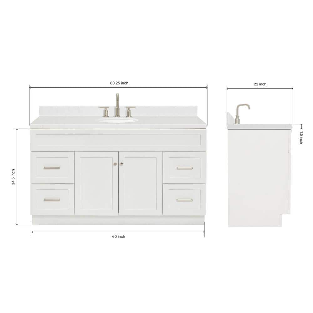 Hamlet 60" White Freestanding Single Sink Vanity with Quartz Top