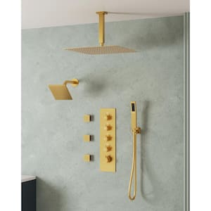 Multi-Spray Dual 15-Spray Patterns 16, 6 in. Shower Set Wall Mount Fixed Shower Head in Brushed Gold (Valve Included)