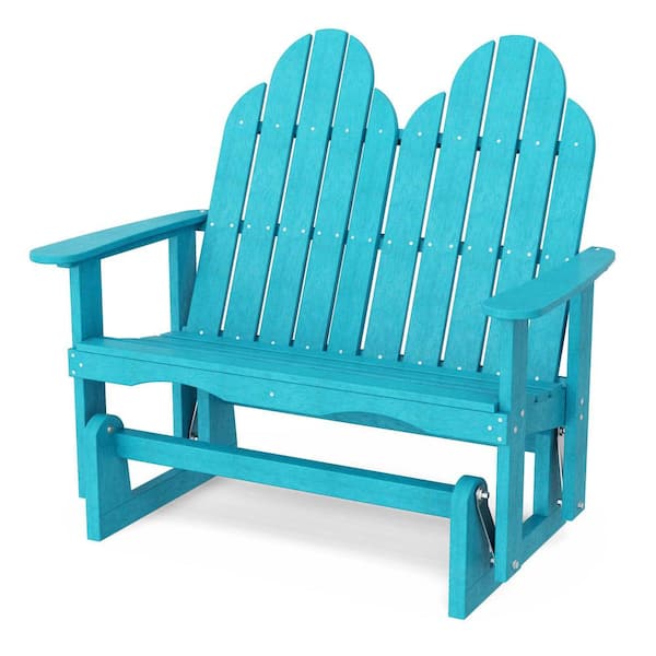 Wildridge Classic 2-Person Aruba Blue Plastic Outdoor Adirondack Glider