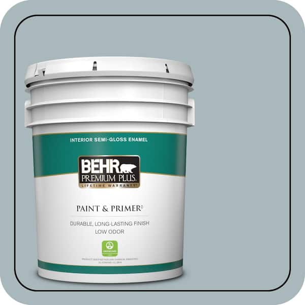 BEHR PREMIUM PLUS 5 gal. #N470-3 Half Sea Fog Semi-Gloss Enamel Low Odor Interior Paint & Primer
