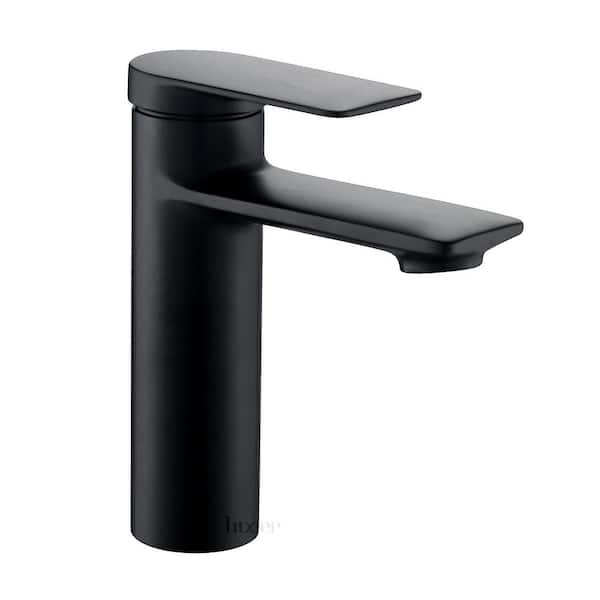 LUXIER Single Hole Single-Handle Bathroom Faucet with drain in Matte Black