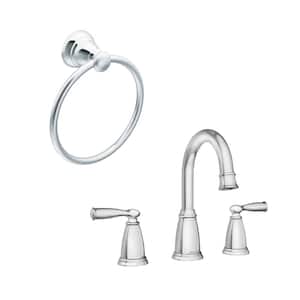 Banbury 8 in. W Spread 2-Handle Bathroom Faucet with Towel Ring in Chrome