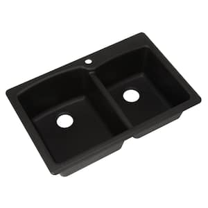 Dual Mount Composite Granite 33 in. 1-Hole Double Bowl Kitchen Sink in Onyx