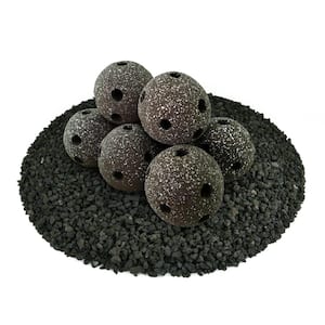 5 in. Charcoal Gray Speckled Hollow Ceramic Fire Balls for Indoor and Outdoor Fire Pits or Fireplaces (Set of 8)