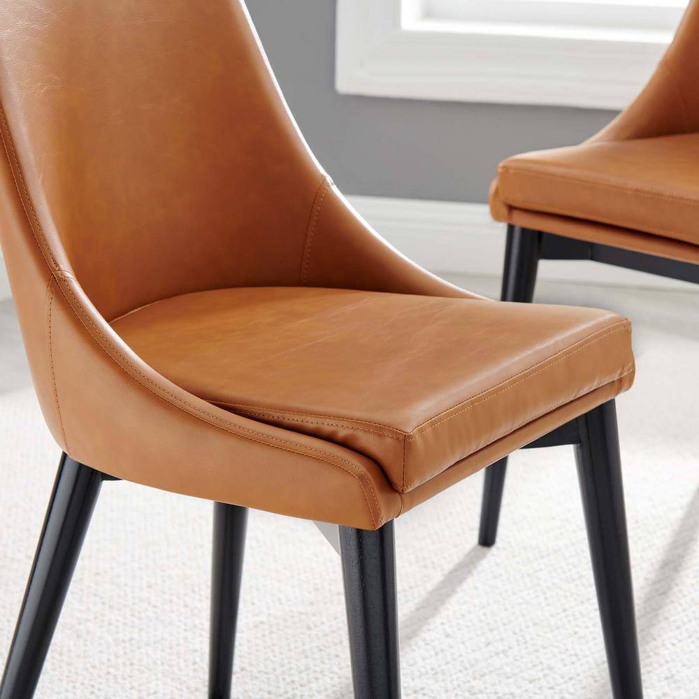 Tan Vegan Leather Upholstered Side Chair with Black Wood Legs