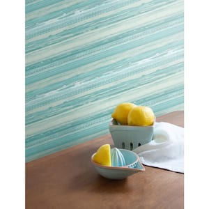 Horizon Brushed Stripe Teal, Seafoam, and Ivory Abstract Paper Strippable Roll (Covers 60.75 sq. ft.)