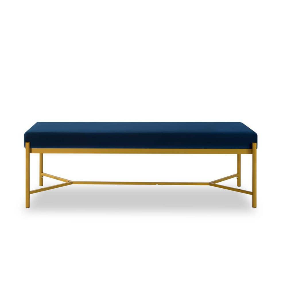 Tidoin Navy Blue Metal Bench with Velvet Upholstered 17.72 in. H X 55.