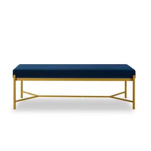 Navy Blue Metal Bench with Velvet Upholstered 17.72 in. H X 55.12 in. W X 18.9 in. D